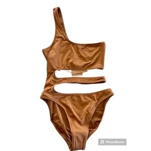 NWT MONOKINI swim suit one shoulder swimsuit almond size XS